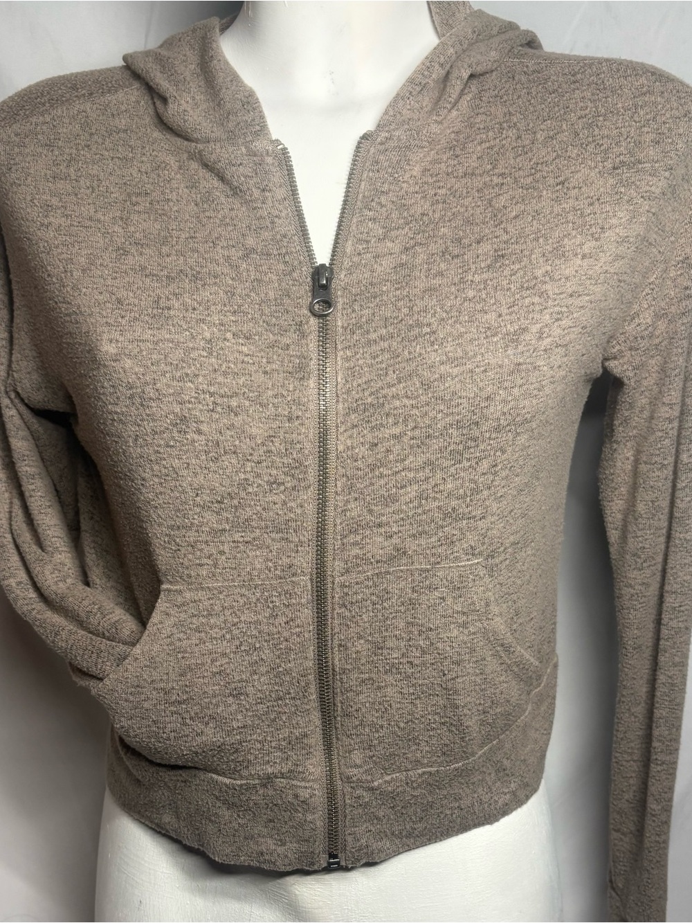 Womens Lightweight Hooded Full-Zip Sweater Jacket - Taupe